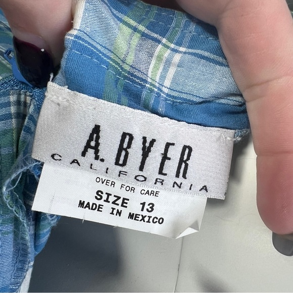 VTG 90's/Y2k Blue Green White Plaid A. BYER California Halter Dress VTG Sz  13 - Picture 6 of 12